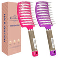 Kertiberif 2 Pack Curved Vented Detangling Brush for Wet and Dry Hair, Paddle Styling Hair Brush for Faster Blow Drying, Detangler Brush for Women Men Curly Thick Hair