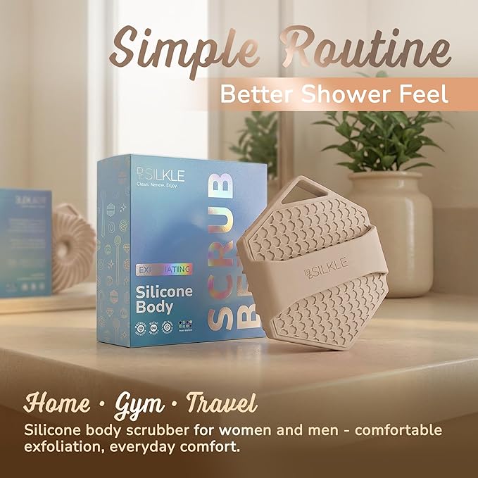 Silicone Body Scrubber – Gentle Exfoliating Shower Scrubber for Body & Bath, Silicone Shower Brush & Loofah Alternative – Non-Slip Silicone Body Brush, Quick Dry, Hygienic - Clay