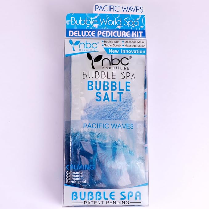 nbc BeautiLab Pedicure Kit Foot Soak Set: Bubble Salt, Sugar Scrub, Massage Mask, Massage Lotion in a Box, 4 Step Foot Spa Kit for Dry Feet, Softens Calluses(1 Set Pacific Waves)