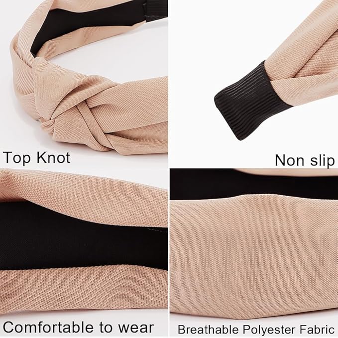 AHONEY 5 Pack Knotted Wide Headbands for Women - Non Slip Hair Accessories - Diademas Para Mujer (Brown)