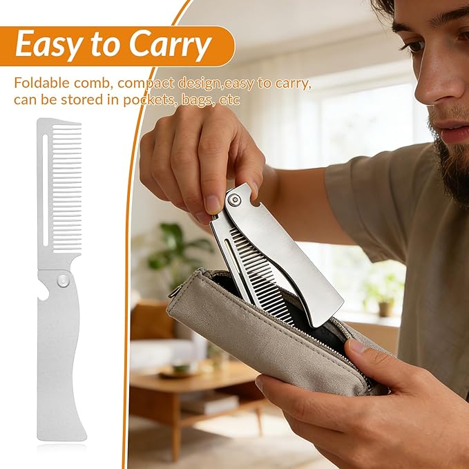 Hair Combs for Women and Men Folding Beard Comb Stainless Steel is Durable