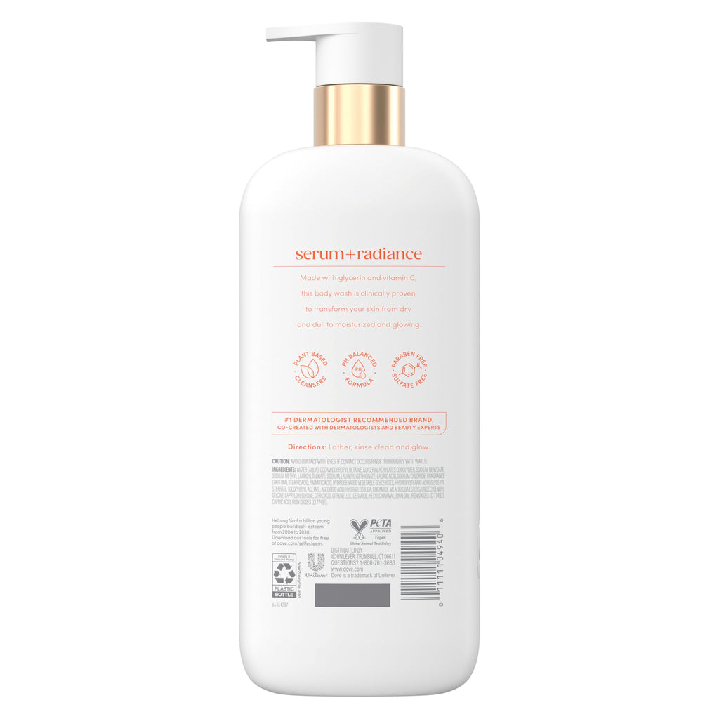 Dove Serum+ Radiance Body Wash, 3% Serum with Vitamin C, 18.5 oz