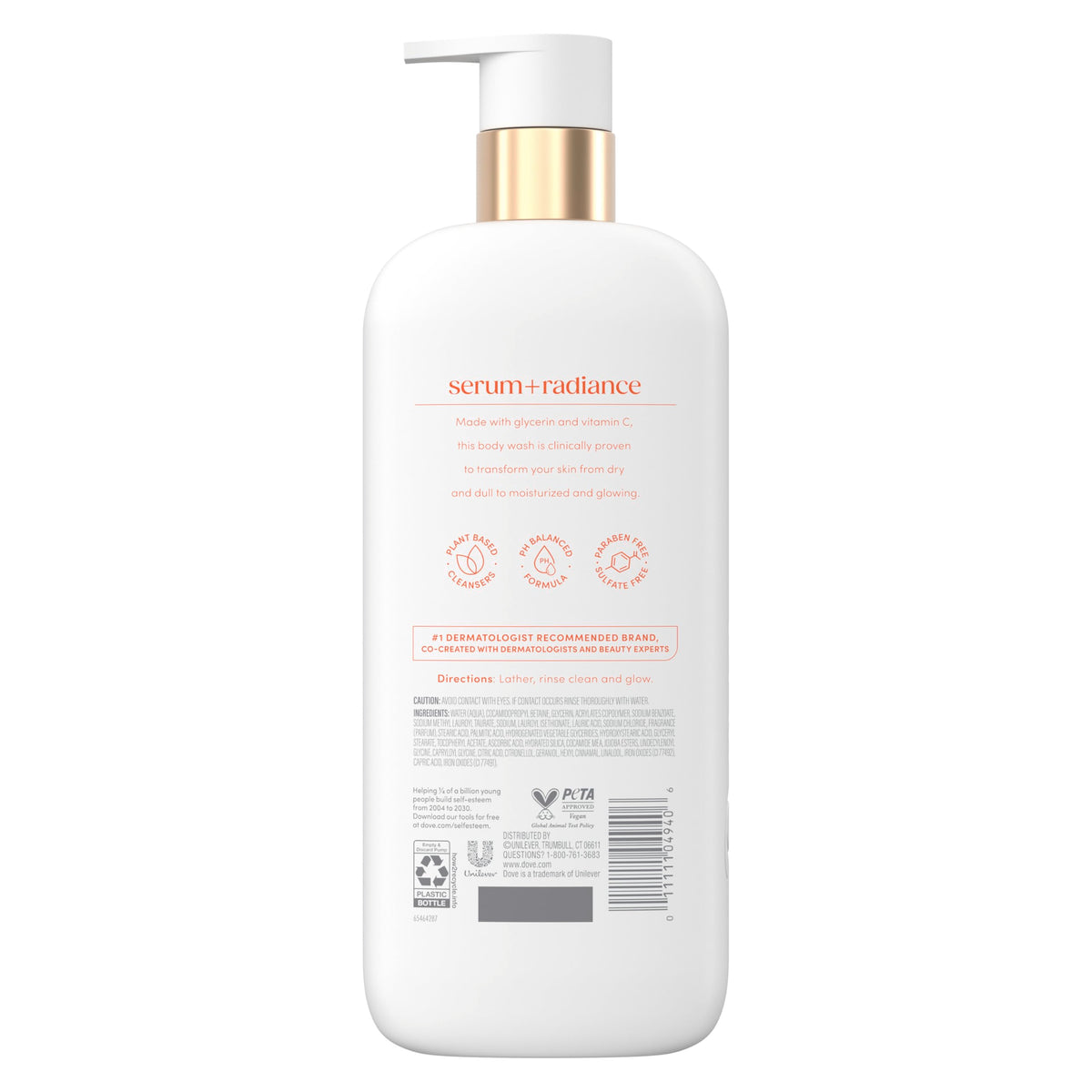 Dove Serum+ Radiance Body Wash, 3% Serum with Vitamin C, 18.5 oz