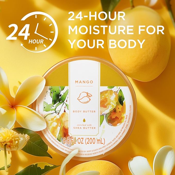 Princess Belle Mango Body Butter with Natural Shea Butter, Body Moisturizer for Dry Skin, Body Care for Women, Deep Moisturizing and Softening-200ml(6.8 floz)