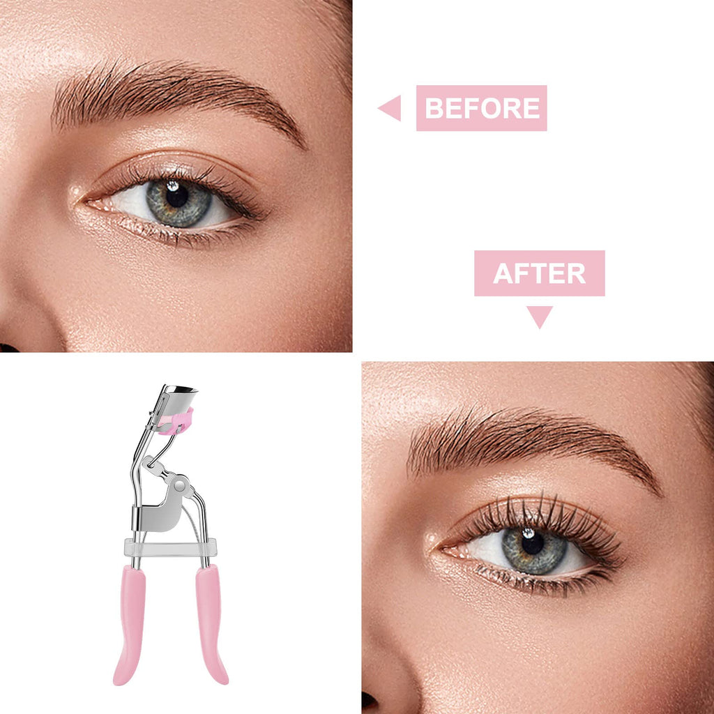 Zowor Eyelash Curler with Comb Fit All Eye Shape Curved Eyelash Curlers,Natural and Long Lasting Lash Curler for Women Make Up Gift(Pink)