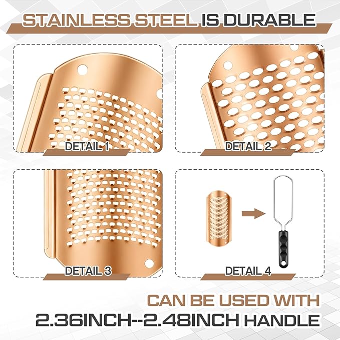 Moxweyeni 8 Pack Rose Gold Foot File Callus Remover Replacement Blades Metal Pedicure Rasp Hard Skin Remove Scrubber Stainless Steel 2 Designs Big/fine Hole for Detachable Foot Grater