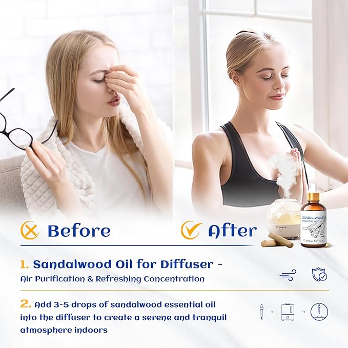 HIQILI Sandalwood Essential Oils for Skin, Diffuser & Candle Soap Making