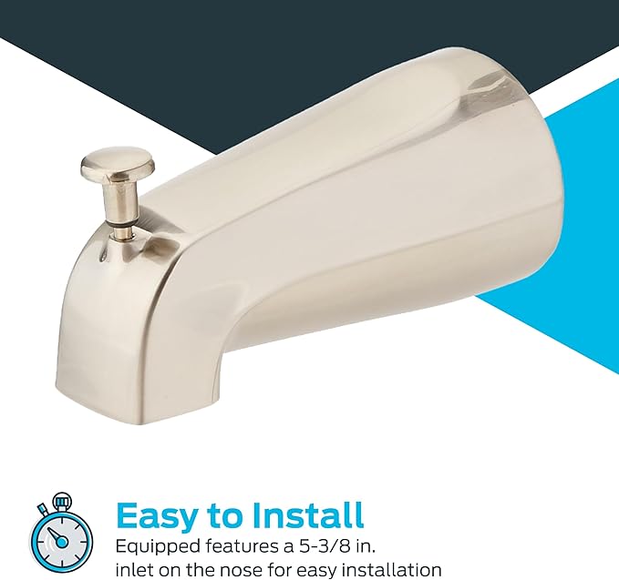 EZ-FLO 5 Inch Zinc Bath Tub Diverter Spout, 1/2 Inch IPS Pipe, Brushed Nickel, 15080