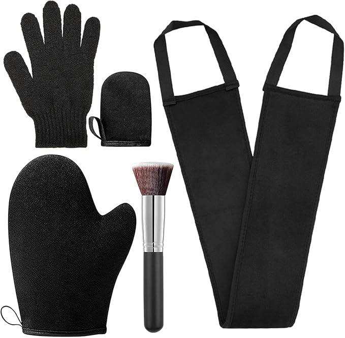 ANSPHIE 5 Pack Self Tanning Mitt Applicator Kit, Self Tan Glove, Face Tan Mitt, Back Lotion Applicator, Exfoliating Glove, Tanning Brush for Tanner Fake Bake