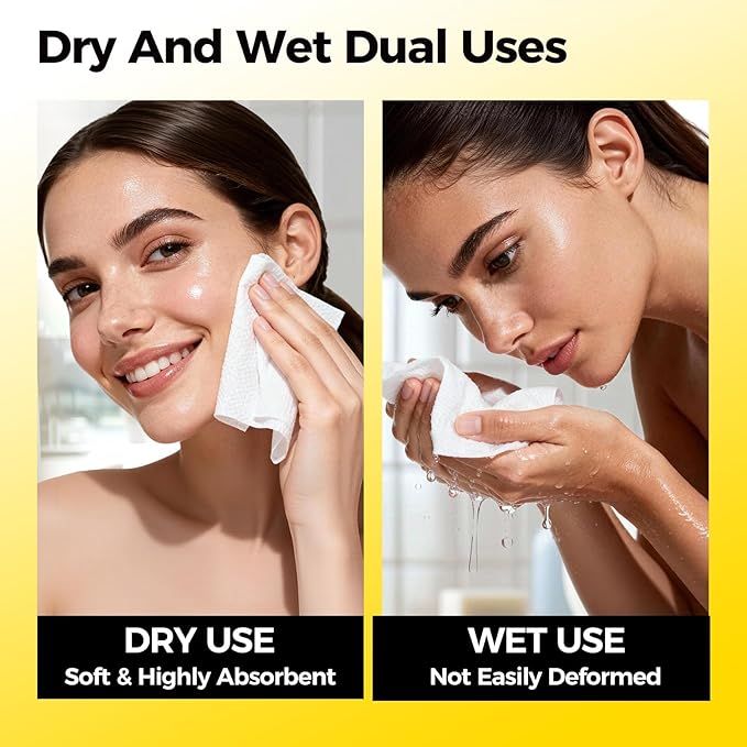 Face Towels, Disposable Clean Towels, Extra Thick, Hypoallergenic for Sensitive Skin, Unscented Lint-Free, Dry Wipes for Cleansing & Makeup, Dual-Textured AB Sides, Travel, 50 Counts (1 Pack)