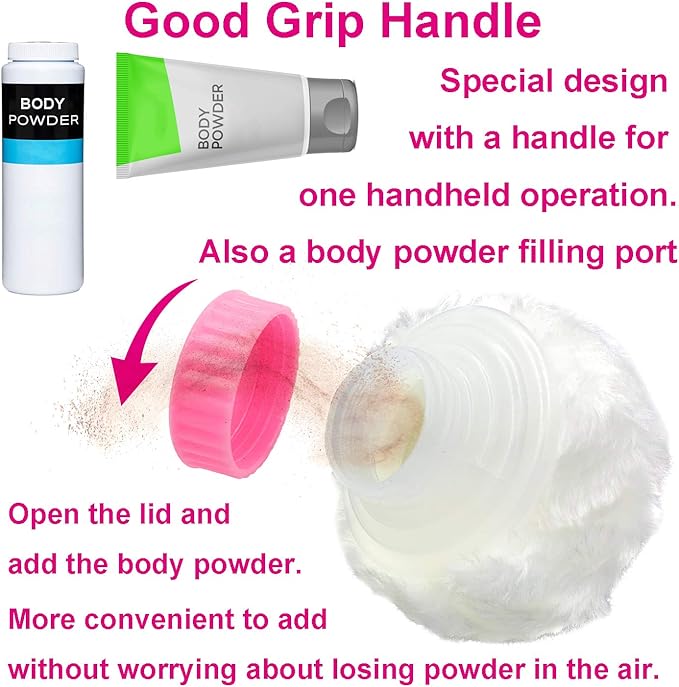 Storage Body Powder Container, Large 3.5" Fluffy Body After-Bath Powder Case, Baby Care Face/Body Villus Powder Puff Box, Makeup Cosmetic Talcum Powder Container with Hand Holder (LightCoral)