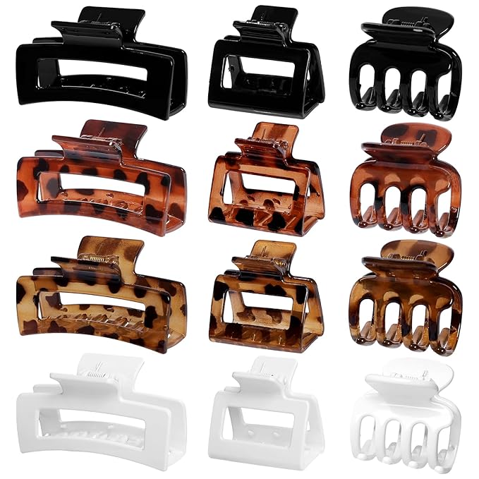 SMKSL 3 Styles Hair Clips for Women Small Medium Big Claw Clips for Thin Thick Hair 12 Pcs Hair Claw Clips Hair Clips Combination Hair Accessories for Women (Tortoise)