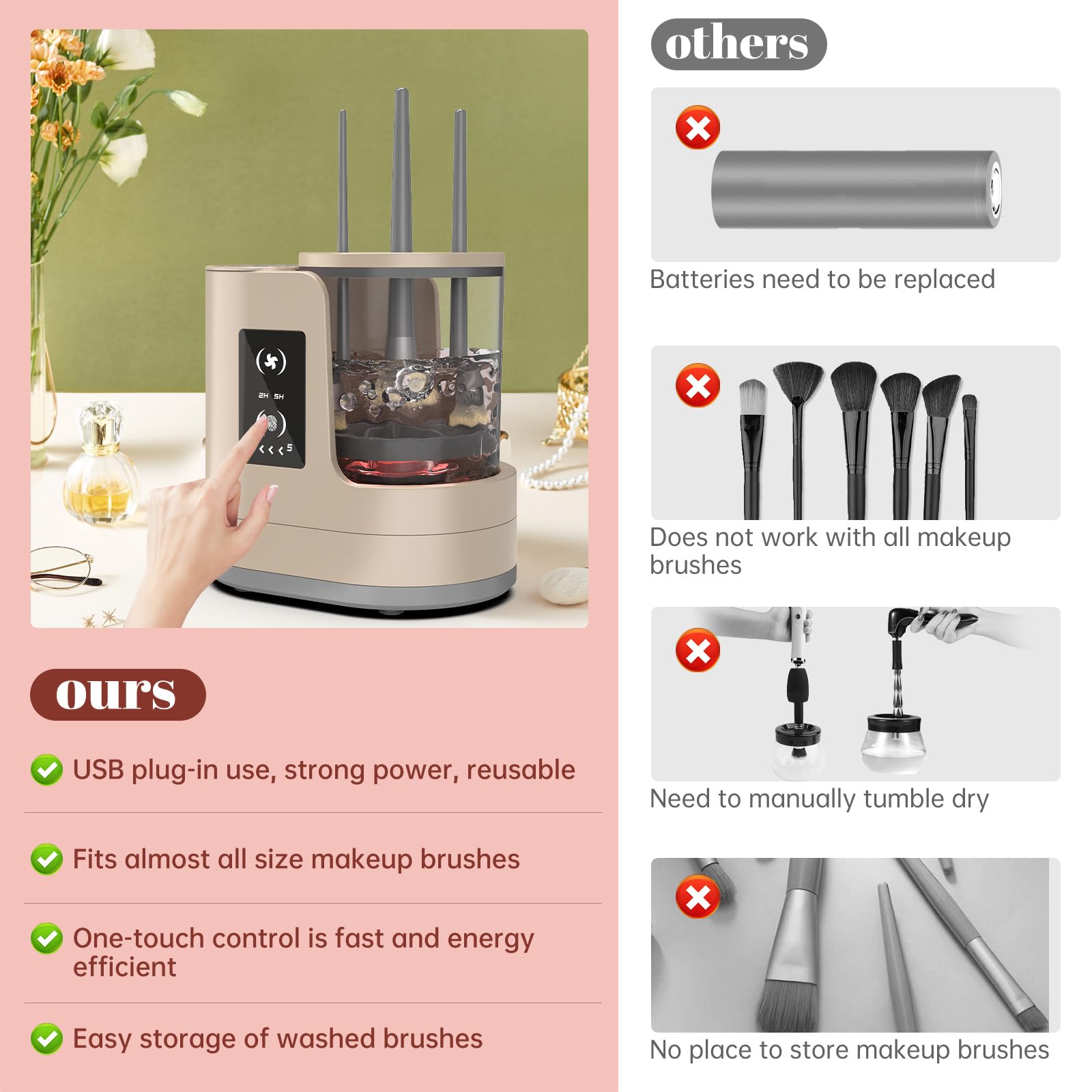 3 IN 1 Electric Makeup Brush Cleaner Machine With Makeup Brush Dryer-Holder-Portable Automatic USB Cosmetic Brushes Cleaner Tool for All Size Beauty Makeup Brush Set,Eyeshadow, Blush Brush