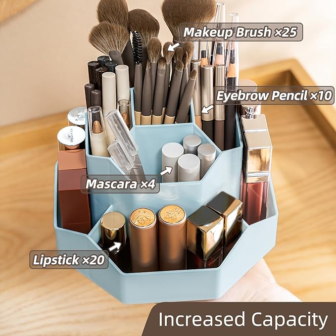 TNDCKP 360° Rotating Makeup Brush Holder Organizer with 9 Slots, Makeup Organizers Countertop, Makeup organization and Skincare Storage for Vanity, Desktop, Bathroom (BLUE)