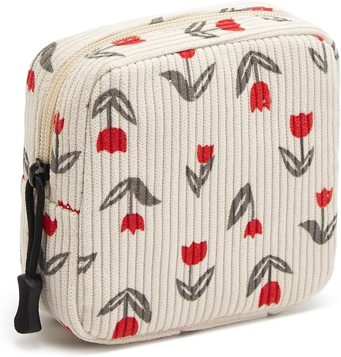 ZOEMTIU Small Makeup Bag for Purse,Mini Cosmetics Bag cute Zipper corduroy Cosmetic Pouch Storage Pouch Travel Toiletry Organizer for Women Girls(Tulip Red)