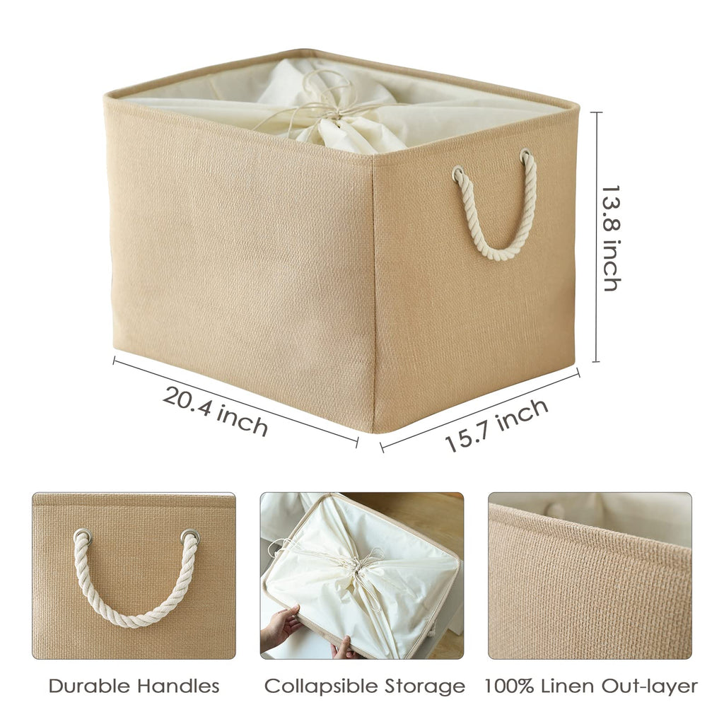 TheWarmHome Storage Bin for Shevles - Extra Jumbo 3Pack 20.5L×15.7W×13.8H inch Organization and Storage Basket for Organizing, Fabric Storage Cubes for Closet Shoe Linen Decorative (Beige)