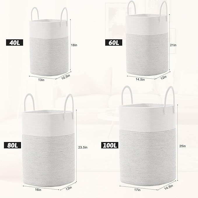 Artfeel Laundry Basket,Woven Cotton Rope Laundry Hamper,40L Versatile Storage for Dirty Clothes,Baby Toys,and Blankets in Bathroom, Nursery,and Living Room