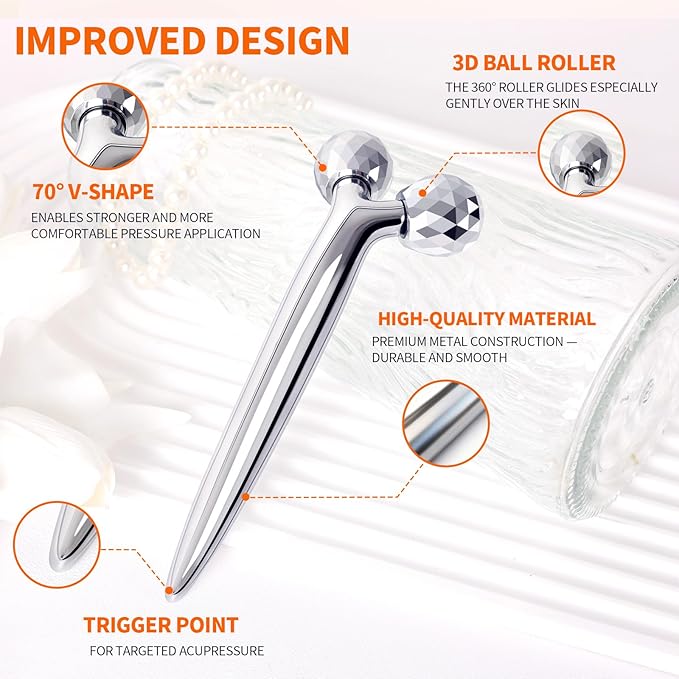 InfiniteRelax Metal Facial Roller Massager, 3D Cooling Face Massage Tool for Reduce Puffiness, Remove Eye Wrinkles, Face Lifting, Increase Firmness, Anti-Aging, Skin Tightening