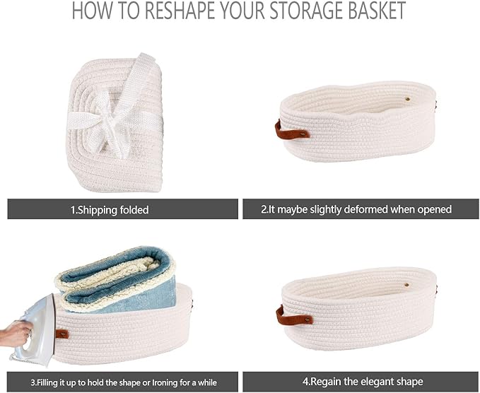 Oradrem Woven Storage Basket for Toilet Tank Top,Farmhouse Home Decor Organizing Baskets for Bathroom,Table and Counter 13"x5.9"x4" White