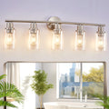DLLT 5-Light Bathroom Light Fixtures: Nickel Modern Vanity Lights with E26 Bulbs - Clear Glass Shade Bathroom Wall Lamp for Mirror Kitchen Living Room Hallway Cabinet Porch