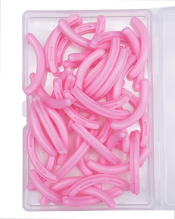 Jeufond 80 pcs Eyelash Curler Refills, Eyelash Curler Pads, Silicone Rubber Universal Eye lash Curler Replacement Refills with Clear Storage Box (Pink)