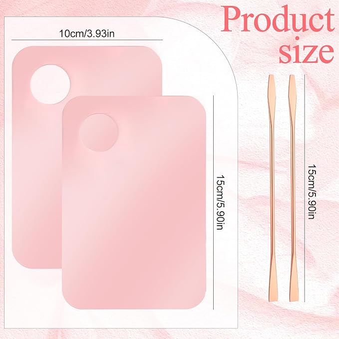 2 Pcs Acrylic Makeup Mixing Tray, Makeup Palette with Makeup Spatula, Foundation Palette, Makeup Mixing Palette, Acrylic Cosmetic Palette for Eye Shadow Lipsticks Nail Art Beauty Salon (Pink)