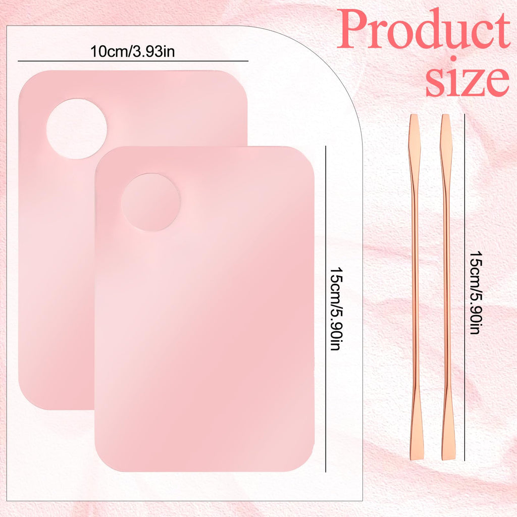 2 Pcs Acrylic Makeup Mixing Tray, Foundation Palette, Makeup Palette with Makeup Spatula, Makeup Mixing Palette, Acrylic Cosmetic Palette for Eye Shadow Lipsticks Nail Art Beauty Salon (Pink)