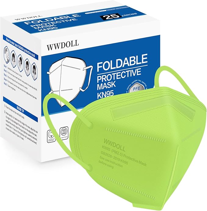 WWDOLL KN95 Face Mask 25 Pack, 5-Layers Breathable KN95 Masks, Green