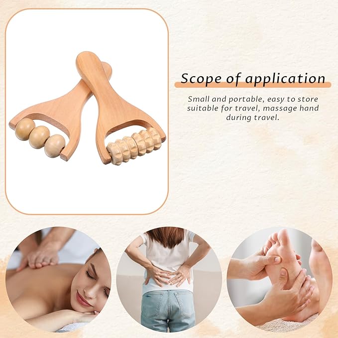 HekouJiub 2Pcs Wooden Massage Roller Handheld Bead Massage Tool for Legs Body Feet Muscle Roller Stick
