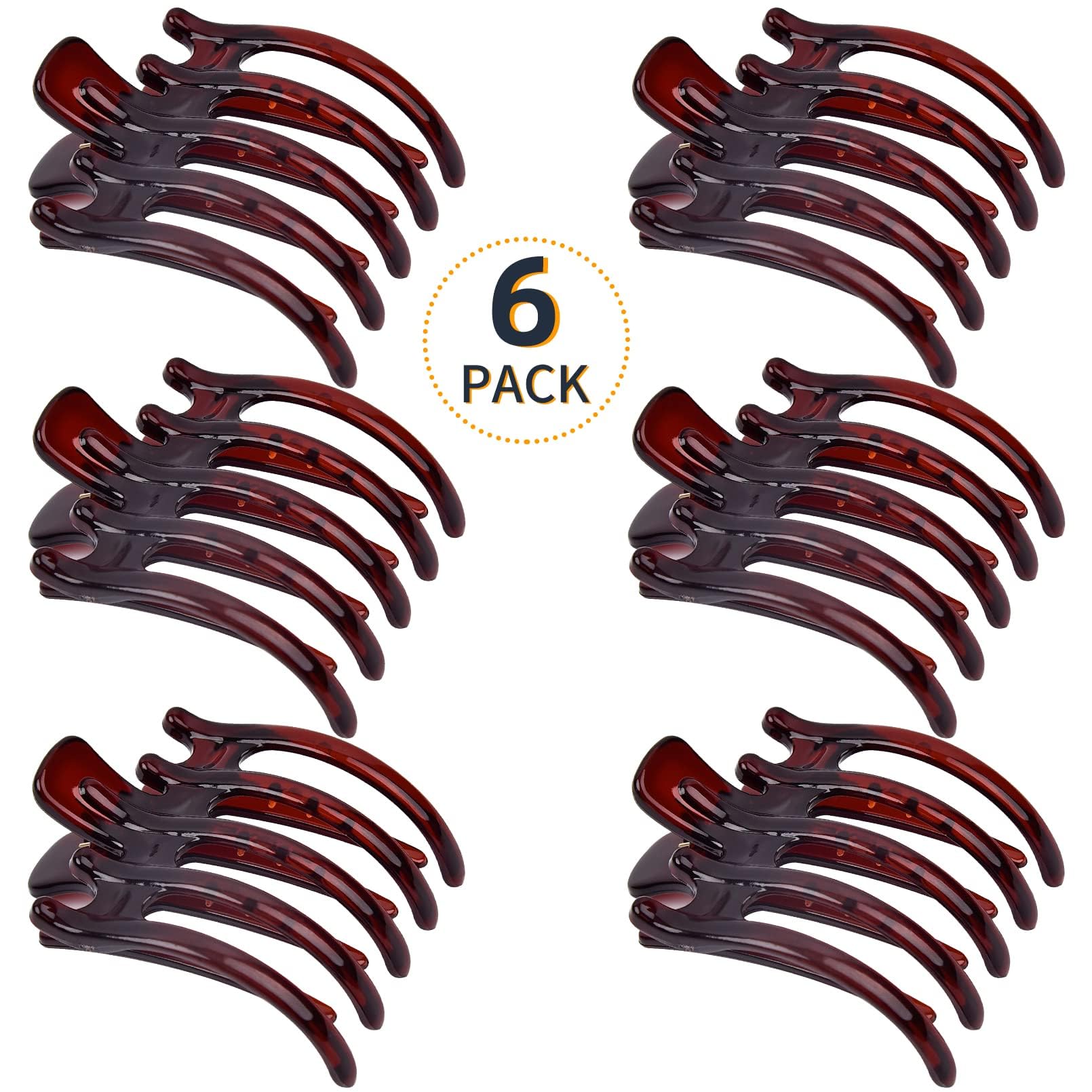 Big Hair Claw Clips 6 Pcs Flat Hair Banana Barrettes Nonslip Large Hair Clip for Women and Girls Thin Hair Strong Hold Brown Hair Clips