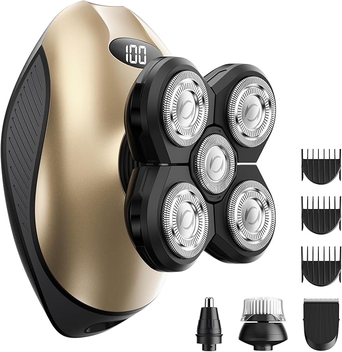 Electric Razor for Men, 5-in-1 Multi-Function Electric Shavers for Men, IPX7 Waterproof Bald Head Shaver with LED Display, Rechargeable Beard Trimmer Body Hair Trimmer, Ideal Gifts for Husband