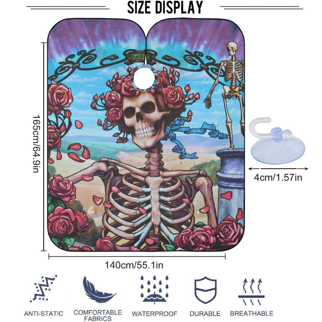 Visesunny Barber Cape - Flower Skull Polyester Hair Cutting Salon Apron Anti-Static Haircut Water-Resistant Shaving Cloth Beard Shaving Bib Hairdressing Cape
