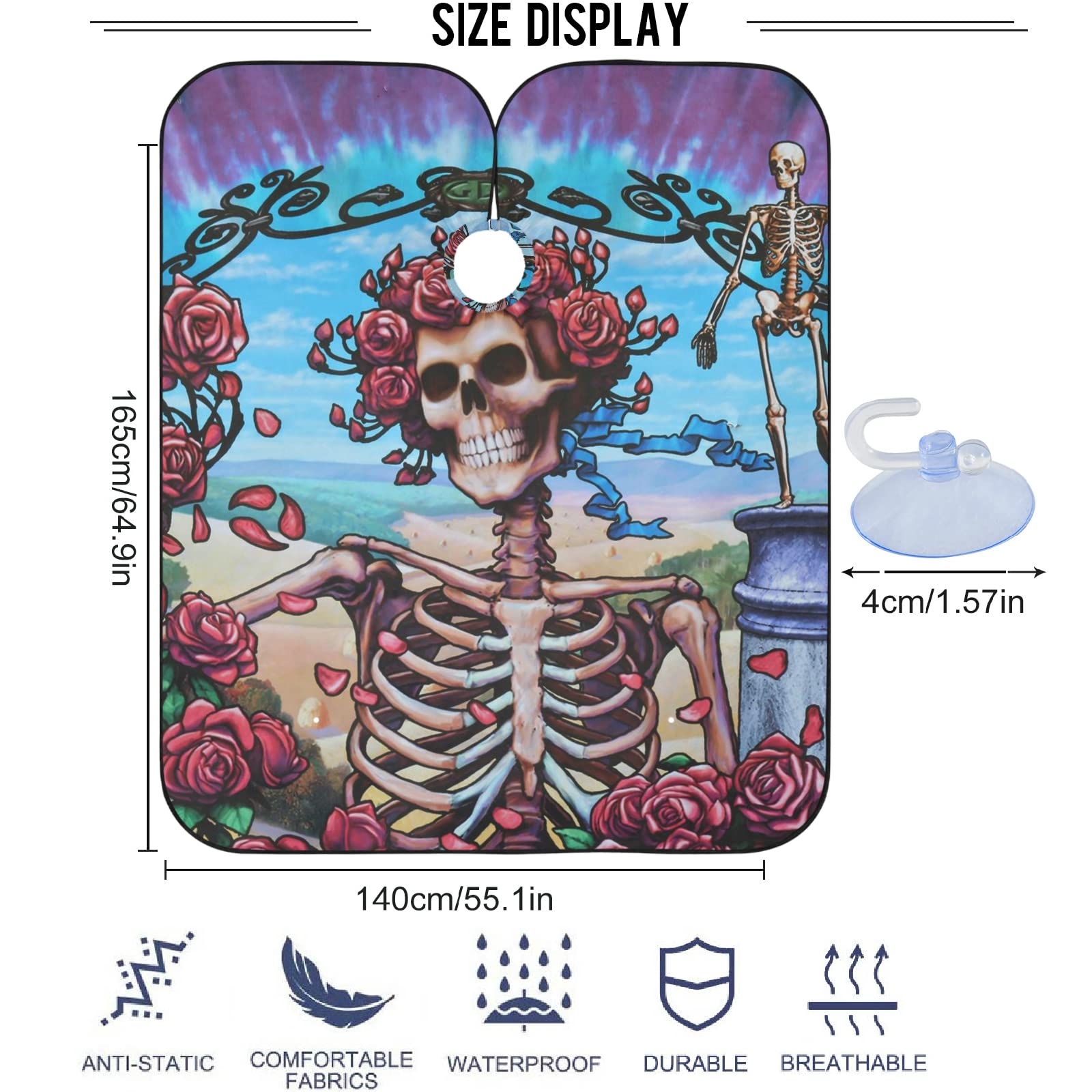 Visesunny Barber Cape - Flower Skull Polyester Hair Cutting Salon Apron Anti-Static Haircut Water-Resistant Shaving Cloth Beard Shaving Bib Hairdressing Cape