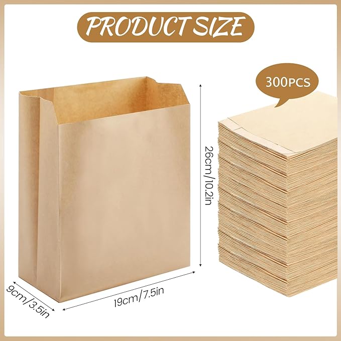 Waxed Kraft Sanitary Napkin Disposal Bags 7.5x10x3.5 Inch Feminine Hygiene Liners for Commercial Business Restroom Bathroom Personal Use Kraft Bag (300 Pcs)