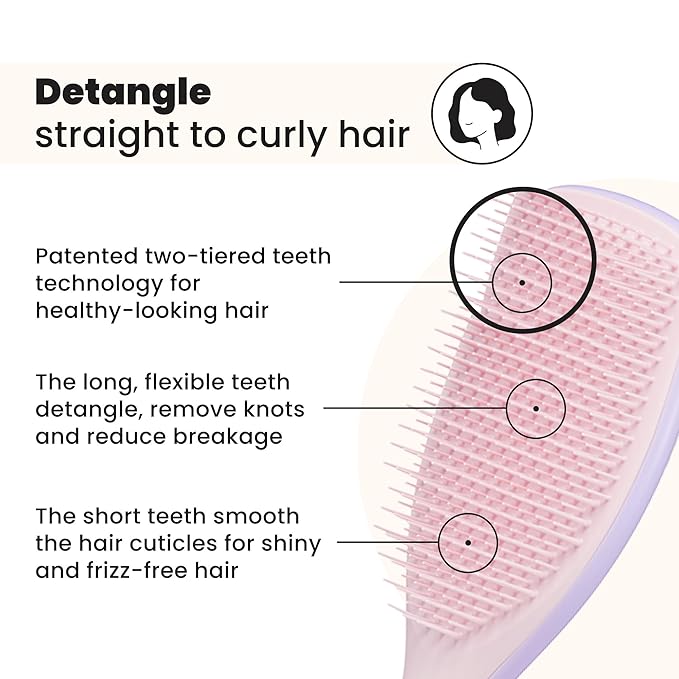 Tangle Teezer Large Ultimate Detangler Brush, Straight to Wavy, Pink/Purple