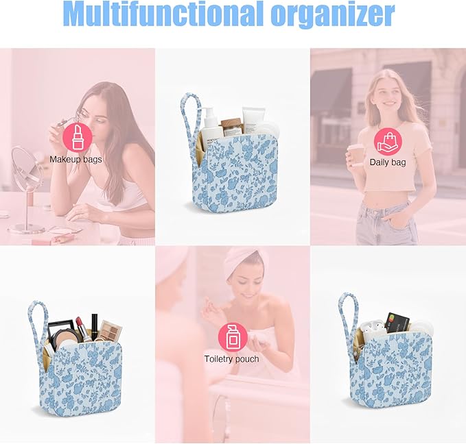 Chicarries Small Makeup Bag | Discreet Period Bag Pad Pouch for Purse| Sanitary Napkin Storage & Tampon Holder for Travel (Flower blue)
