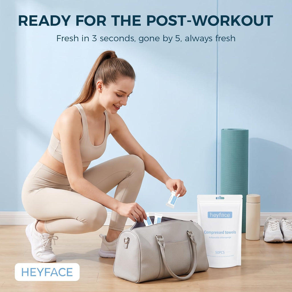 Heyface Compressed Towels Tablets for Travel, 11.8"x11", 50 PCS, Portable