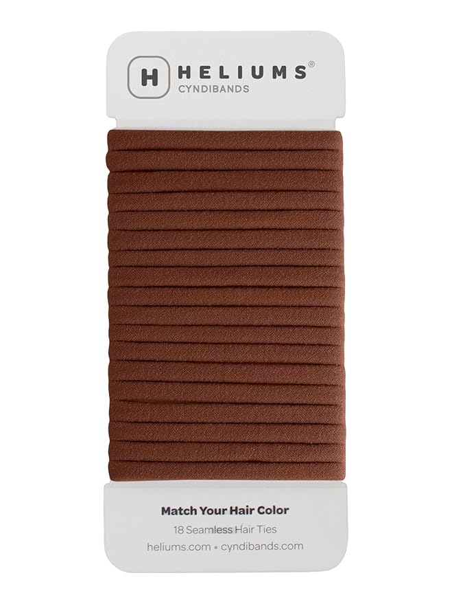 Heliums Thin Seamless Hair Ties - Brown - 6mm Nylon No Damage Ponytail Holders, 1.75 Inch, Medium Hold for Thin to Normal Hair - 18 Pack