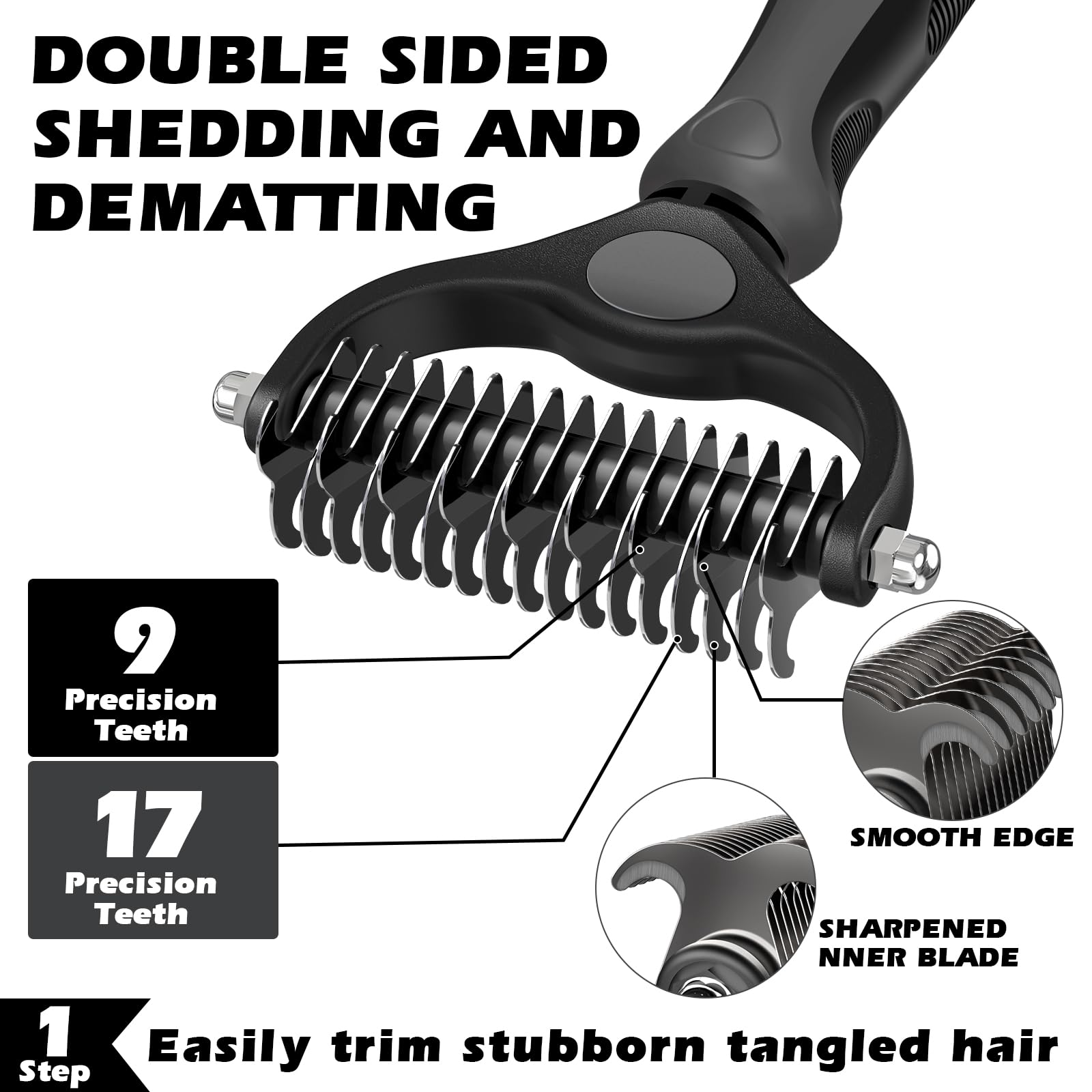 Professional 3PCS Self Cleaning Slicker Brush & Pet Grooming Rake & Flea Comb for Dogs,Cats and Horses | Double-Sided Dematting Comb & Skin Friendly Deshedding Grooming Tool | Pet Supplies (Grey)