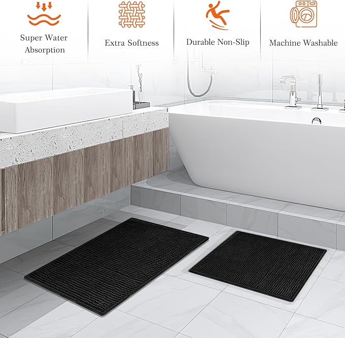 ALPIRIRAL Black Bathroom Accessories Set, 22Pcs Bathroom Sets with Shower Curtain and Rugs, Bathroom Accessories Sets Complete with Trash Can, Non-Slip Bathroom Rugs Super Absorbent