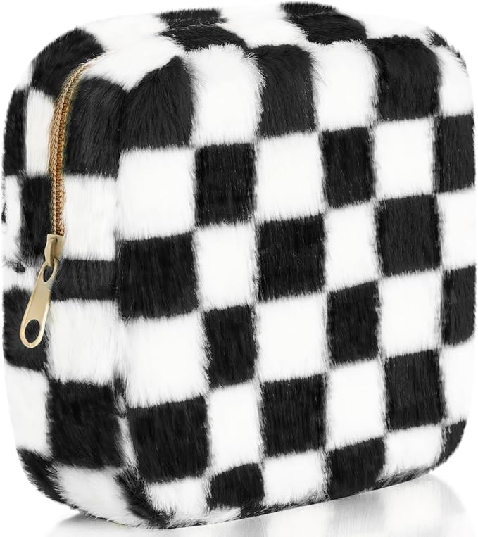 CekPo Sanitary Napkin Storage Bag, Period Bag for Teen Girls, Checkered Portable Menstrual Pad Pouch for Panty Liners, Tampon Storage Pouch for Women Ladies Daily Use Storage Purse Travel