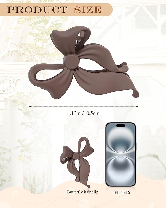 4 PCS Bow Hair Clips Bow Claw Clip for Women, Large Hair Claw Clips for Thin Thick Long Hair Cute Nonslip Bows (Dark khaki+light khaki+Dark Brown+Beige)