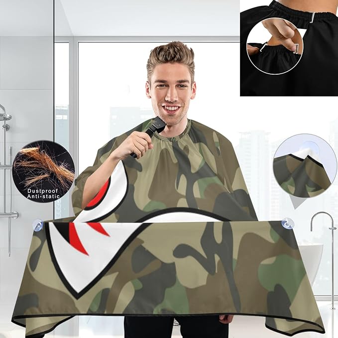 visesunny Barber Cape Flying Tiger Shark Camouflage Polyester Hair Cutting Salon Cape Apron Anti-Static Haircut Shaving Cloth Beard Shaving Bib Hairdressing Cape