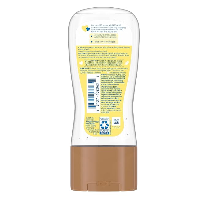 Johnson's Baby Oil Gel, Moisturizing Baby Massage Mineral Oil Enriched with Shea & Cocoa Butter, Dry Skin Relief for Babies, Kids & Adults, Nourishing & Gentle on Delicate Skin, 6.5 fl. oz, 6 Pack