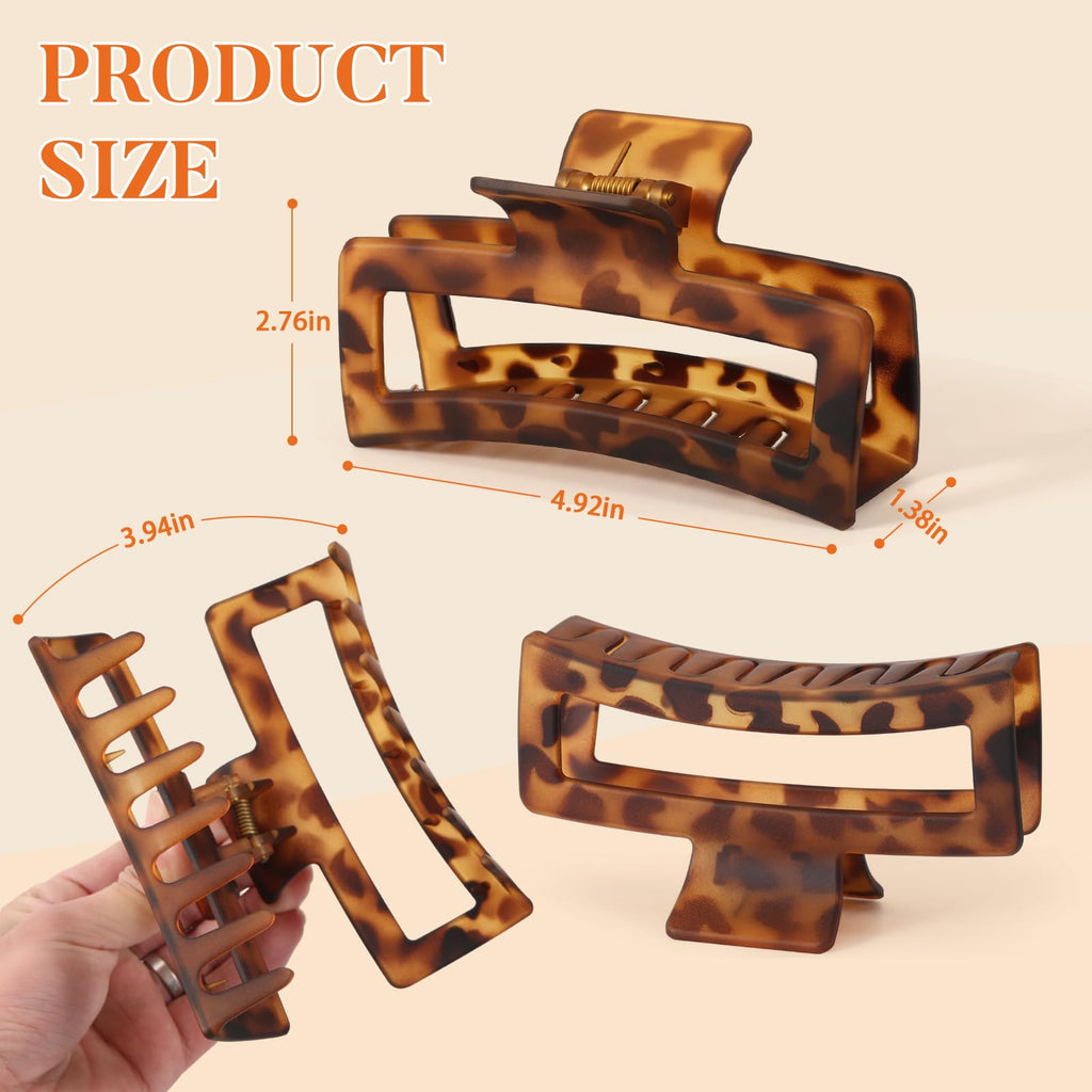 Auseibeely 4 Pack 5 Inch Extra Large Claw Clips for Thick Hair, Jumbo Tortoise Shell Claw Clip for Hat, Big Square Hair Clips for Thick/Long/Curly Hair, Non-slip Baseball Jaw Accessories