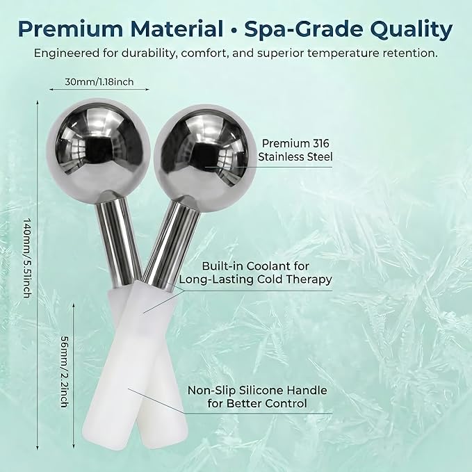 Mousephu 316 Stainless Steel Facial Massage Tools – Ice Globes for Facials – Deep Cooling Cold Globes for Facials – Unbreakable Cooling Globes for Face with Hot & Cold Dual-Therapy Relief.