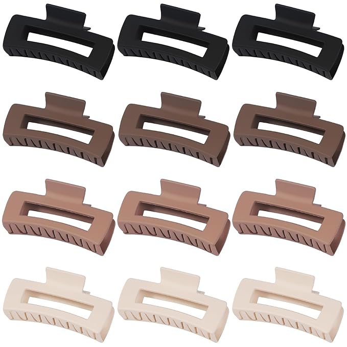 Sisiaipu 12 Pcs Large Hair Claw Clips for Thick Hair, 4.1 x 2.1 x 1.2 Inch, Square Hair Clips Jumbo Jaw Clips, Bulk Hair Accessories for Women and Girls - Brown