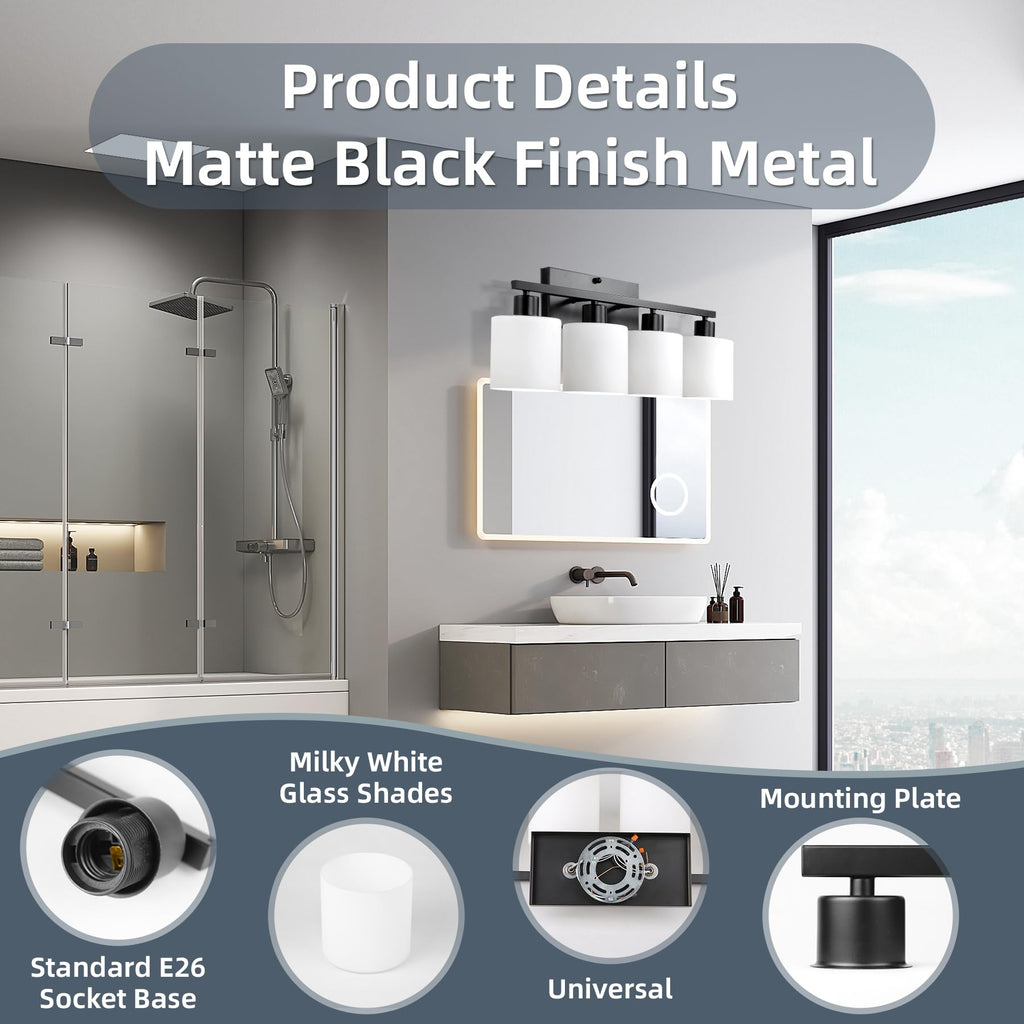 CANMEIJIA 4-Light Bathroom Vanity Light Fixtures, Matte Black