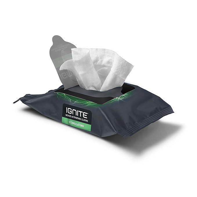 Ignite Mens Body Wet Wipes, Extra Thick 8" x 8" Shower Wipes, Stimulating Scent, 10 Count (Pack of 3)