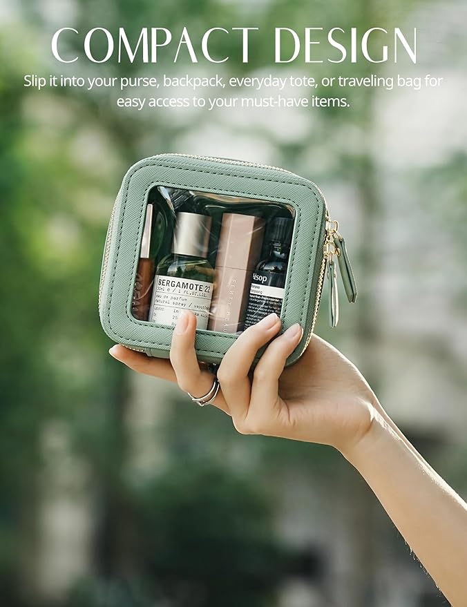 Popvibe Clear Makeup Case Toiletry Bag Travel Medium Clear Cosmetic Bag with Zipper, Make Up Bag Organizer Traveling TSA Approved Transparent Bag Car for Essentials, Mini & Medium, Sage Green